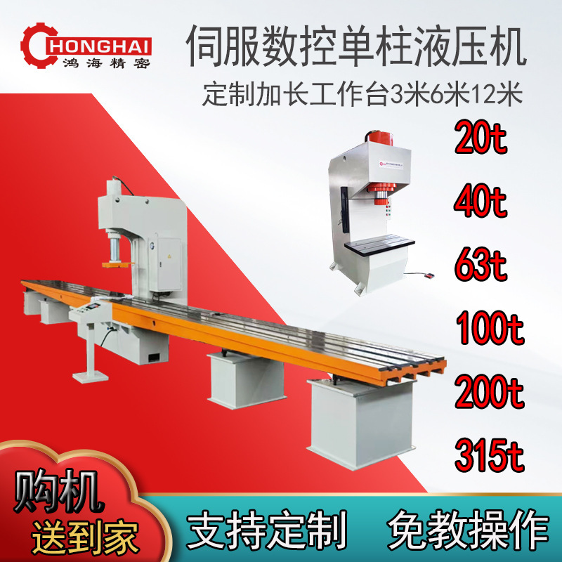 Single-Arm Hydraulic Press Customized with Extended 12m Workbench 80 Tons 100 Tons Servo Cnc Hydraulic Press for Energy-Saving Stamping