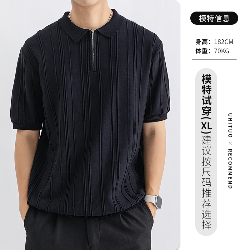 El antiguo estilo de hielo para hombres polo camiseta de manga corta para hombres negocios casual con cuello delgado camiseta de alta calidad para hombres