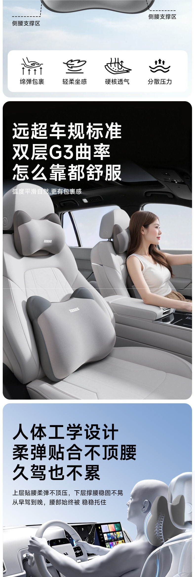 Car lumbar support cushion for driving, waist support pillow for driver's seat