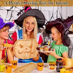 Wooden Halloween Tray Household Pumpkin Head Solid Wood Breakfast Tray Holiday Party Fruit Snack Steak Tray