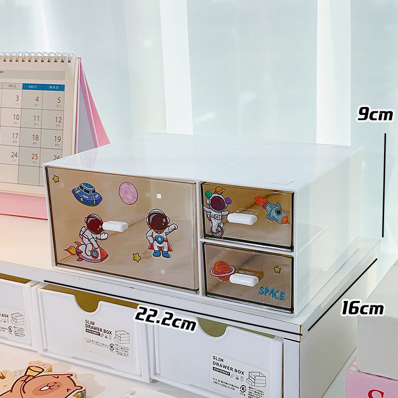 ins桌面收纳盒抽屉式叠加学生化妆品办公室文具笔透明亚克力书桌|undefined