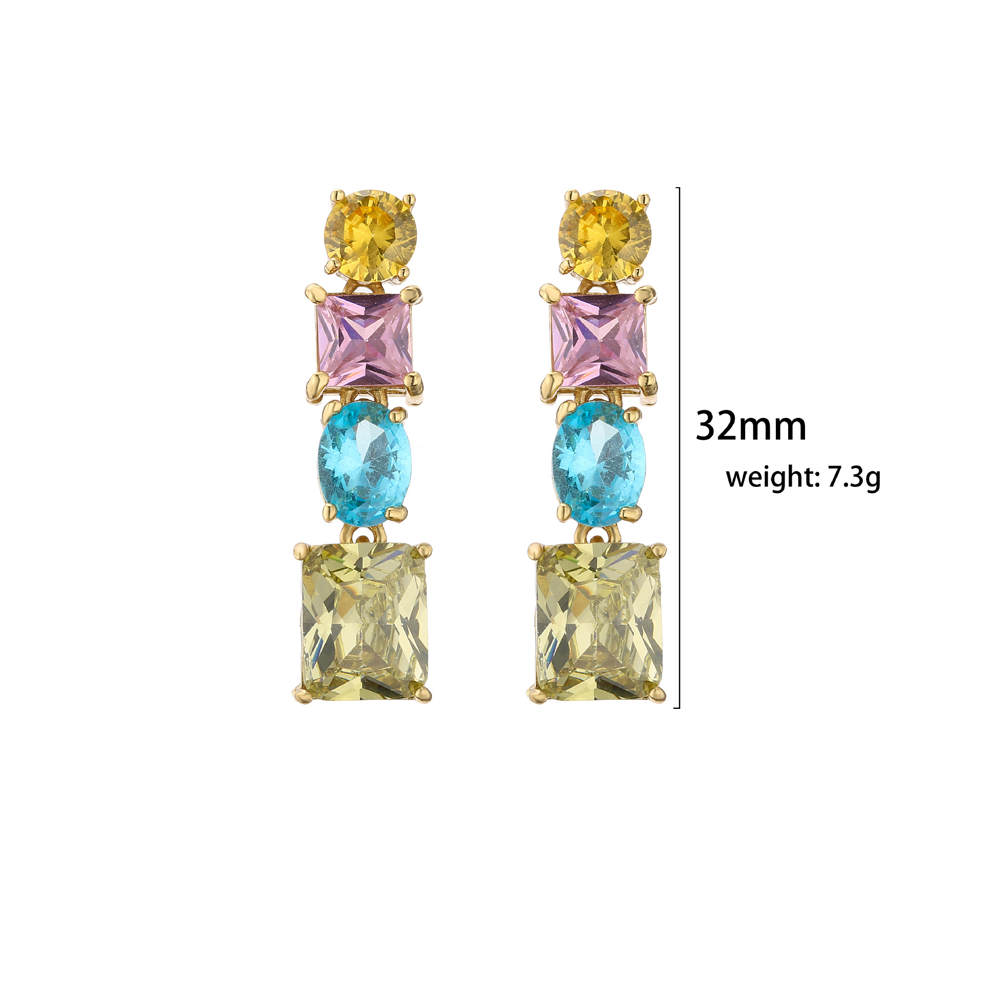 Sweet C Shape Square Water Droplets Copper Rings Earrings In Bulk display picture 3