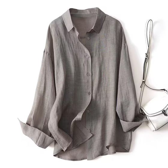 2025 New Spring and Summer Ramie Long-sleeved Sunscreen Shirt Thin Loose Air-conditioning Shirt Casual All-match Shirt Outer Draped