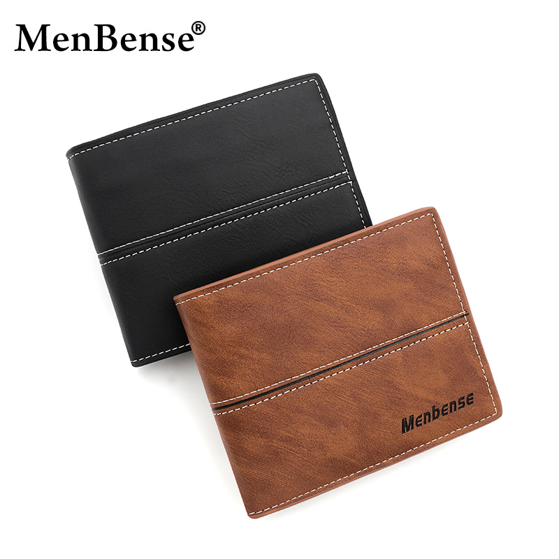Menbénse nueva cartera transfronteriza corta de los hombres de moda simple negocio suave cartera juventud ultra-delgada cartera