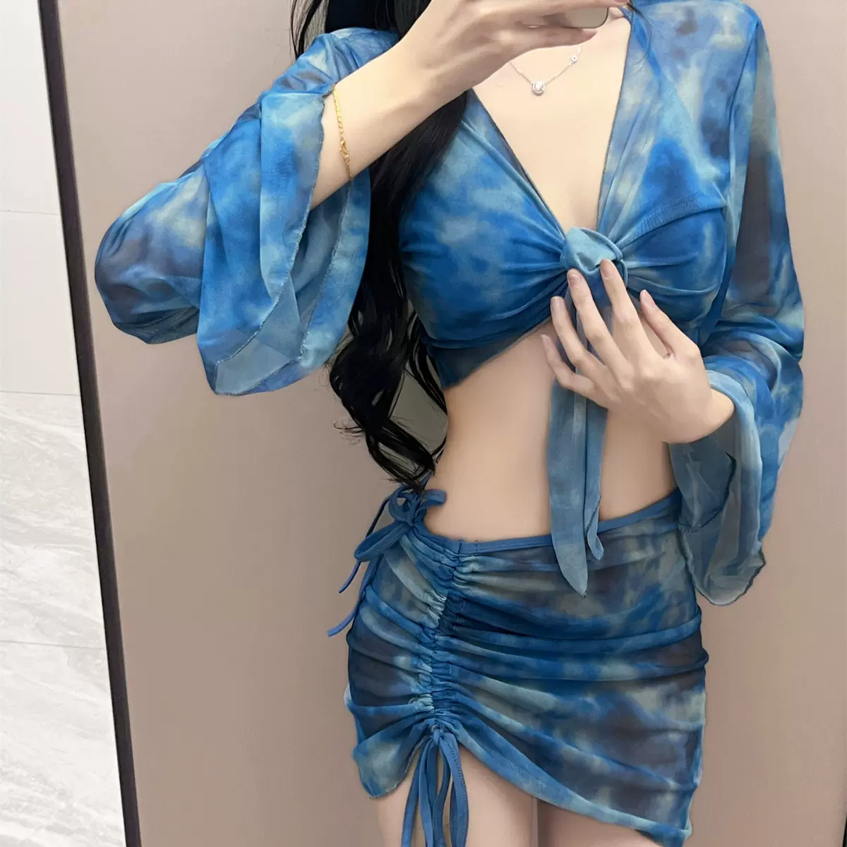 比基尼四件套bikini泳衣女分体2024新款保守长袖遮肉显瘦泳装女