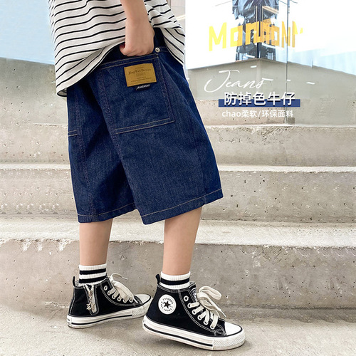 Children's denim shorts 2024 new design summer thin 5-pocket pants for big kids casual middle pants
