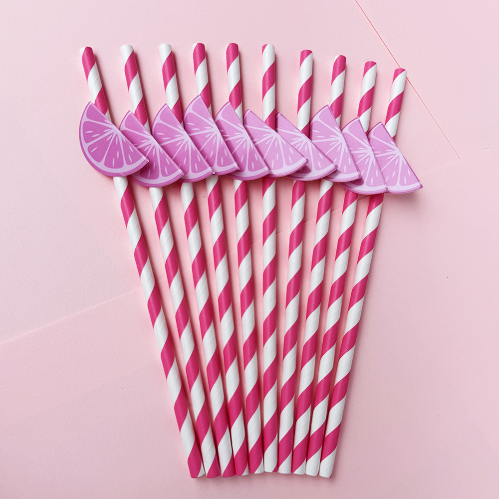 Suministros para fiestas transfronterizas Pajitas de limón de frutas creativas Pajitas de papel desechables Pajitas de bebidas de jugo Spot al por mayor
