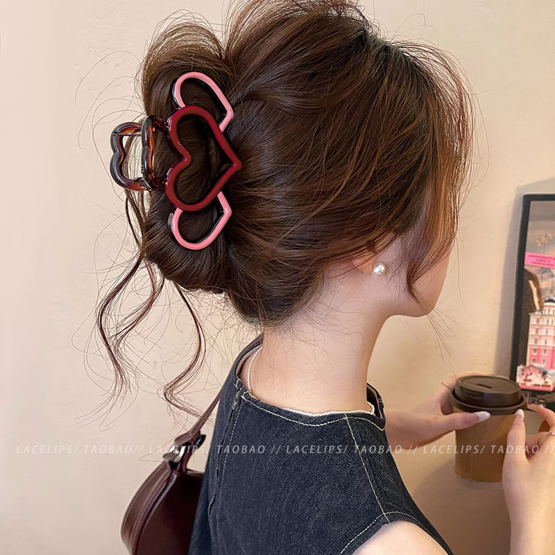サマーラブ中空コントラストカラーグリッパー女性のハイエンド2025新しいサメクリップ後頭部ヘアピンヘアアクセサリー|undefined