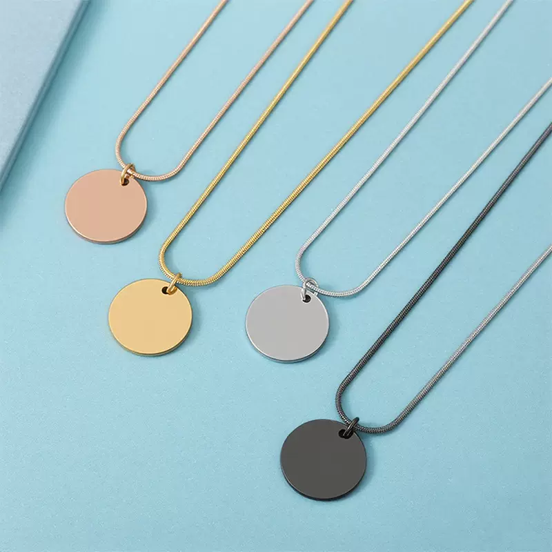 项链欧美跨境简约不锈钢圆形空白无字材料节日礼物新款蛇骨链项链