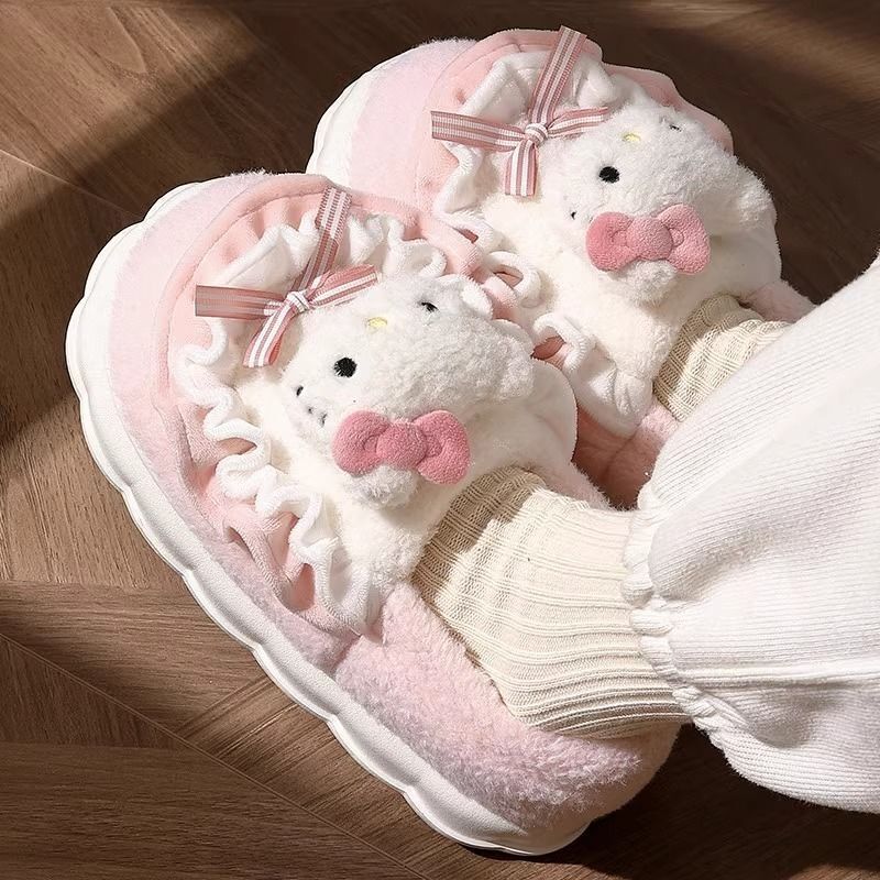 Cotton Slippers for Women Plush Ins Cinnamon Dog Indoor Thick-Soled Home Cute Non-Slip Slippers Winter Warm Autumn and Winter