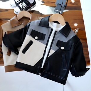 Boys' Leather Jacket Children's Spring and Autumn Korean Style Jacket Baby's Loacher Clothes Children's Jacket Baseball Clothes Trendy 1759