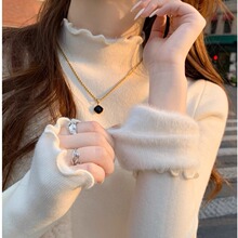 毛衣女秋冬2023新款爆款白色内搭加绒打底衫半高领木耳边针织上衣