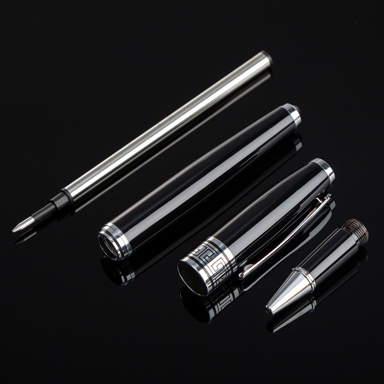 Pluma de firma de negocios negra impresión de logotipo fabricante de pluma neutra puede imprimir código QR pluma de regalo conmemorativa pluma metálica