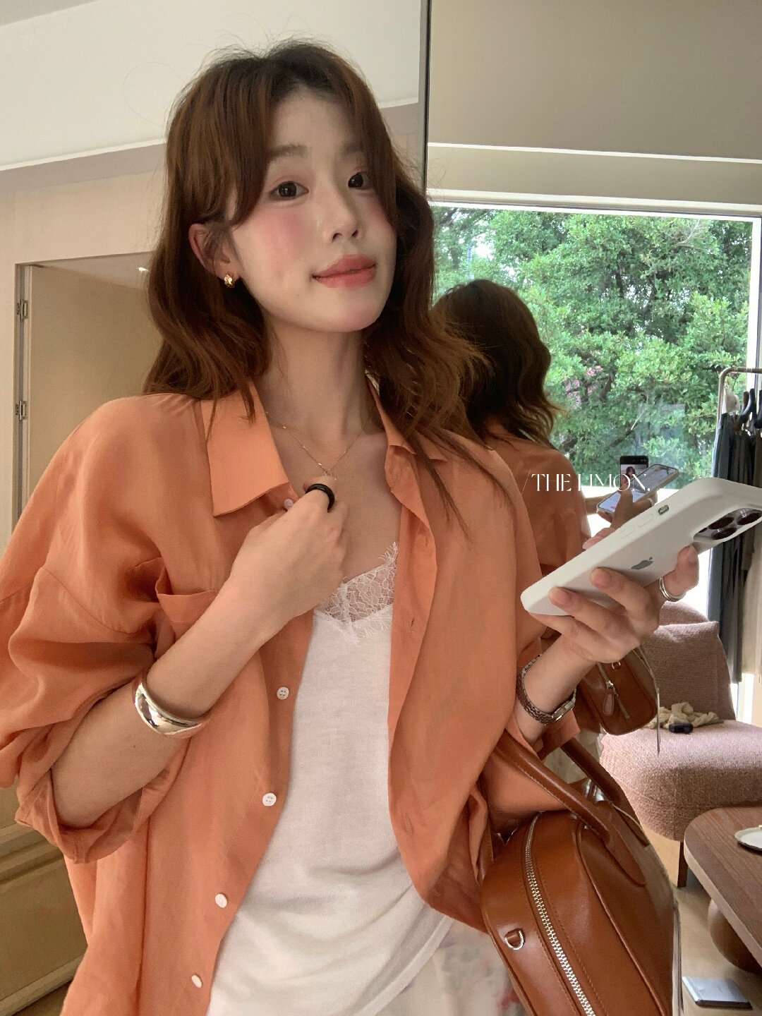 Áo sơ mi nữ tay dài chất liệu tencel phong cách lười biếng ấm áp — Vàng nhạt, xanh lam, Xanh lá cây nhạtcolor, màu hồng chi tiết 26