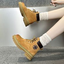 马丁靴女白鹿同款秋季2025新款时尚增高英伦户外工装靴子短靴大黄