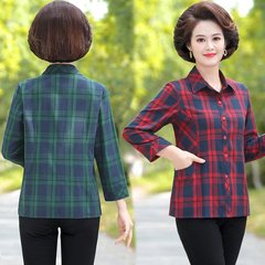 中高年の婦人服の格子のシャツの中年の人の秋の女性の大きいサイズのカーディガンのシャツのお母さんの春と秋の厚手の上着