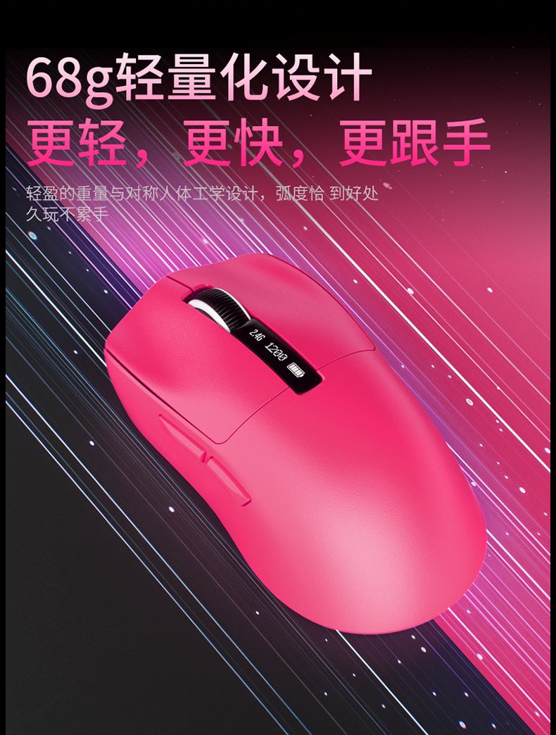 无线2.4G蓝牙3模轻量化人体工学充电鼠标电量液晶显示屏跨境工厂