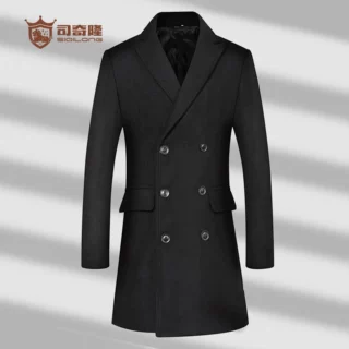 司奇隆羊毛大衣男款双排扣冬季毛呢马球服男装外套翻领轻商务长袖