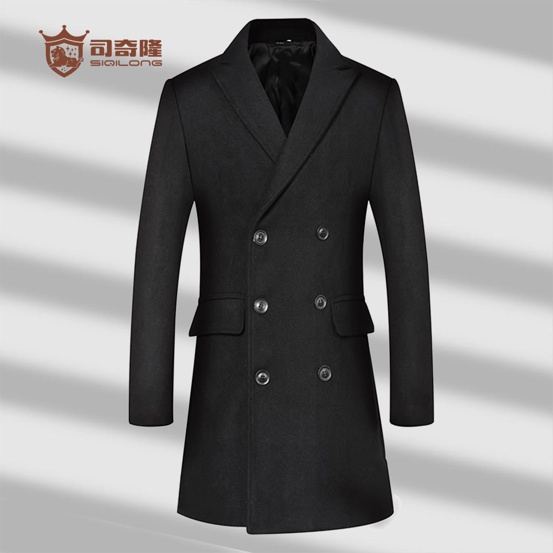 Abrigo de lana Siqilong para hombre, largo medio, doble botonadura, chaqueta de lana tipo polo para invierno, abrigo para hombre con solapa.