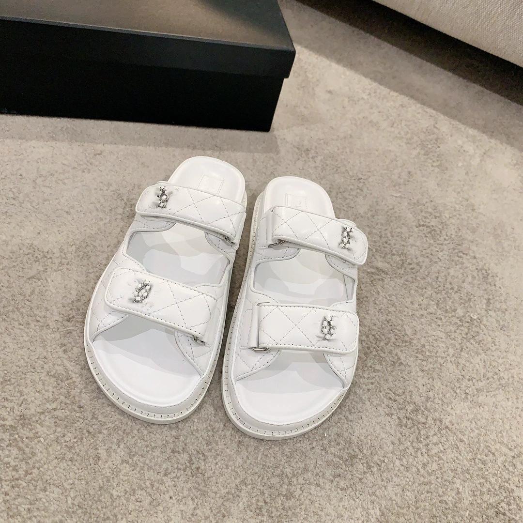 Летняя слайд/сандалия с липучкой, обувь для отдыха, стиль Chanel, год 2024, натуральная кожа