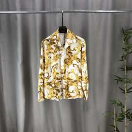 欧美跨境ver男式长袖衬衫春夏新款花藤数码印花宽松百搭男女同款