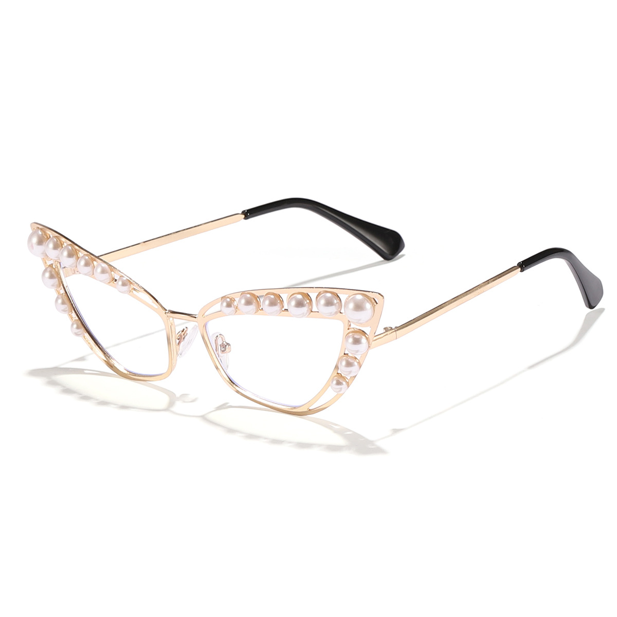 Nuevas gafas de sol de metal con ojos de gato de perlas hermosas transfronterizas