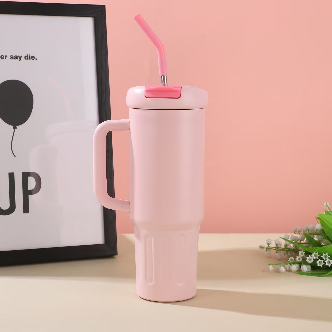 Gran capacidad transfronteriza 40oz taza de hielo con mango taza de aislamiento de acero inoxidable taza portátil de paja taza de automóvil al por mayor