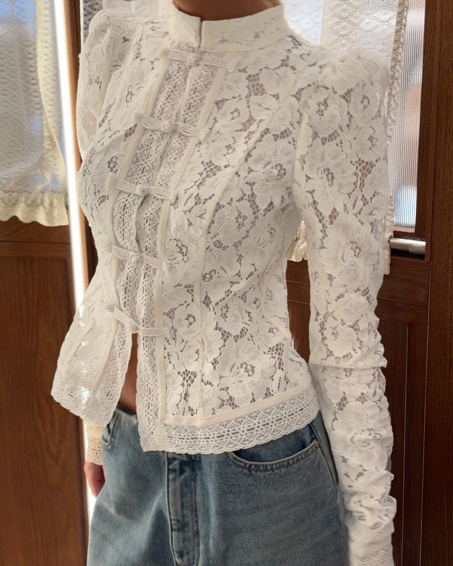 Women's Clothing Women's Slim Fit Lace Crochet Stand Collar Shirt Spring Summer Fashionable Elegant Commuting Top Style_ecoleips.com