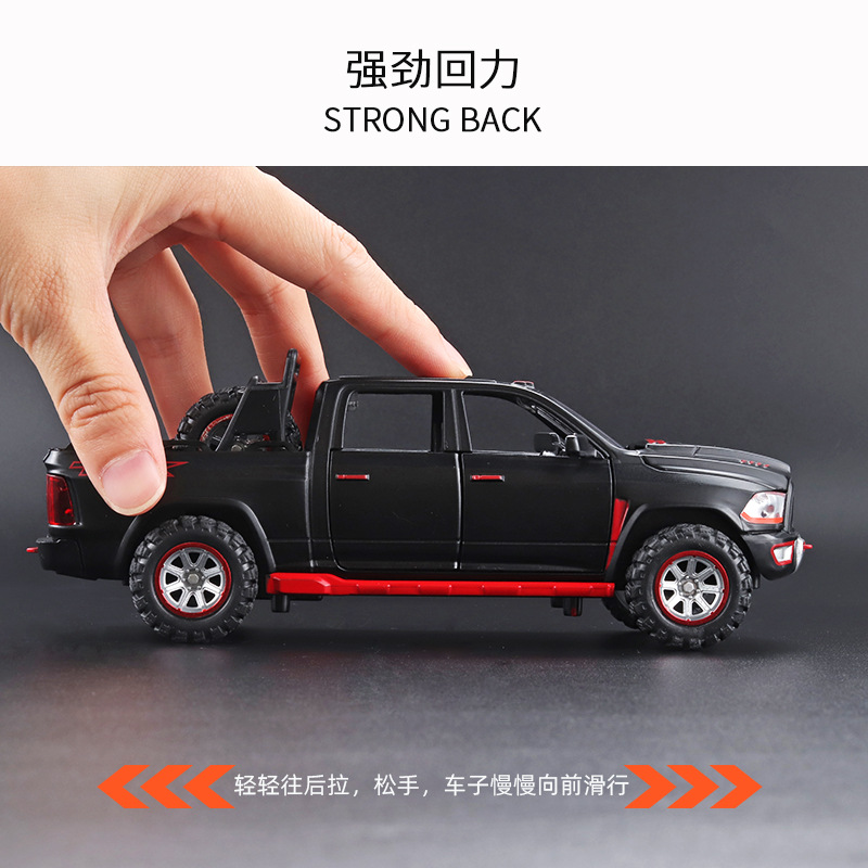 OEM personalizado simulación de aleación Dodge ram trx modelo de camión pickup con neumáticos de repuesto acústicos y ópticos juguetes al por mayor