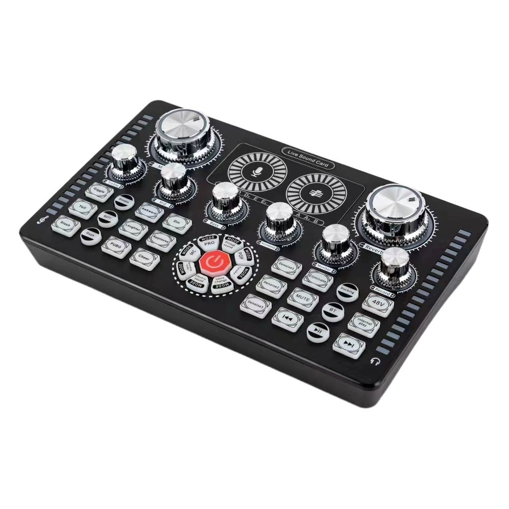 Q7 Английская звуковая карта с трансграничными горячими моделями с волшебным звуком 48 В, крутые цветные огни, профессиональный микшер