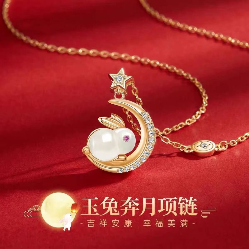 Bunny necklace female new luxury small wholesale hetian jade pendant in the year of the rabbit rabbit collarbone chain gifts