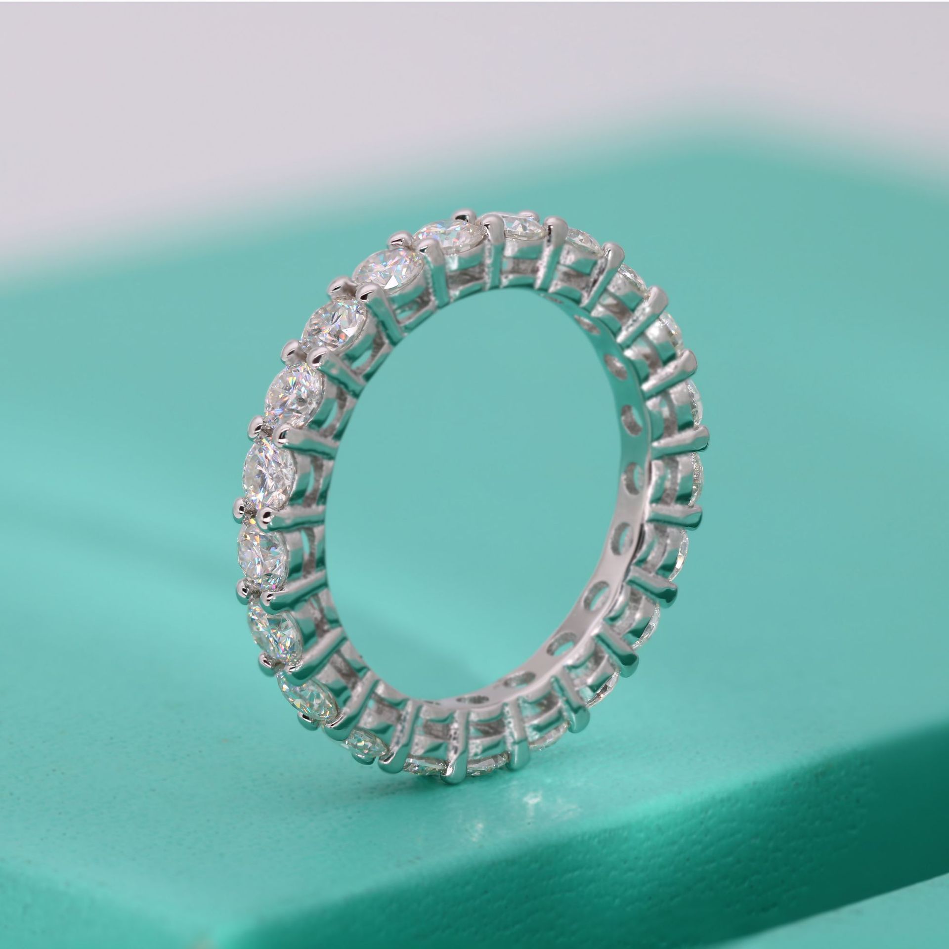 Sterling Silver Material Round, Solid Color Pattern Women'S Gender Sterling Silver Moissanite High Carbon Diamond Rings Round Solid Color