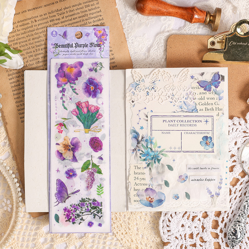 Butterfly Light Flor Sombra Creativa y Papel Pegatinas Retro Butterfly Floral Cuaderno Pegatinas Niños Diy Material Cuaderno Pegatinas