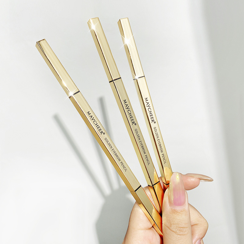 Meixier pequeño lápiz de cejas de oro fuente fabricante muy fino pequeños palillos de oro impermeable a prueba de sudor no floreciente lápiz de cejas de doble cabeza