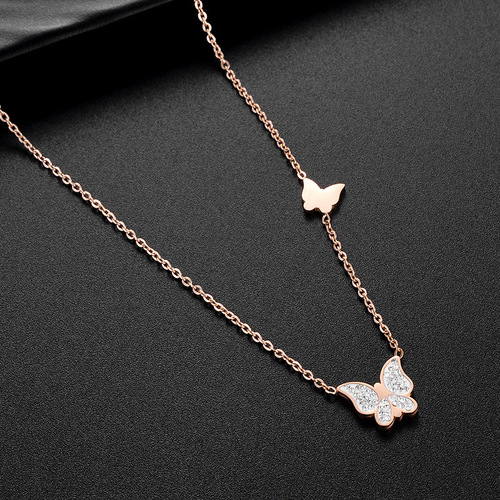 Titanium Steel Colorless Butterfly Necklace Women's Clavicle Chain  New Trendy Light Luxury Niche High-end Internet Celebrity Necklace