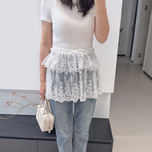 双层蕾丝刺绣花朵夏季叠穿屁帘女宽松松紧腰清新甜美半身裙高品质