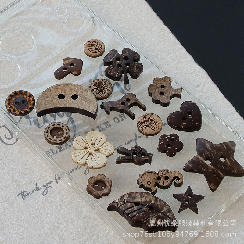 Coconut Wood Buttons for Sweaters, Cardigans, DIY Clothing Buttons, Animal and Tree-Shaped Buttons, Stars and Moons Coconut Wood Buttons for Sweaters, Cardigans, DIY Clothing Buttons, Animal and Tree-Shaped Buttons, Stars and Moons