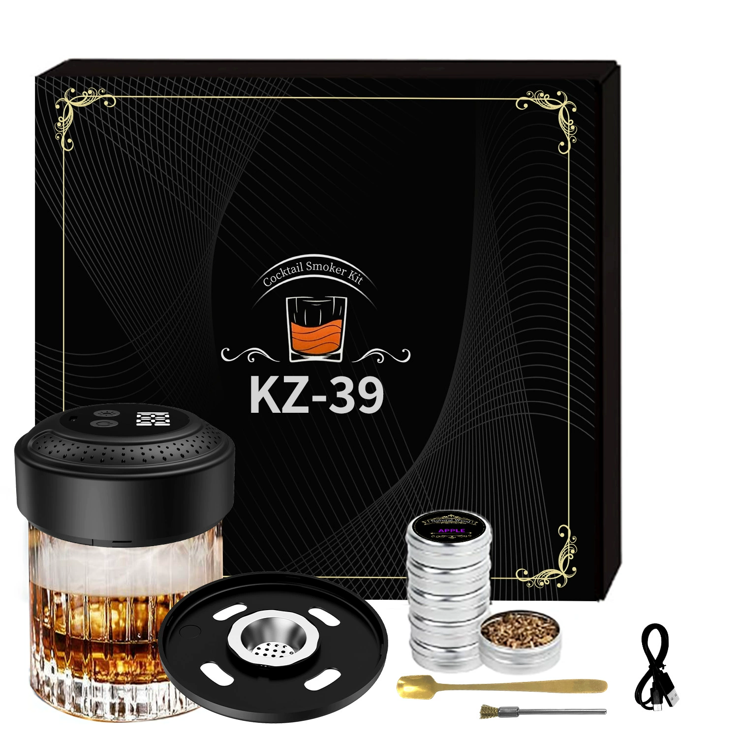 Новый кросс-бордерный электрический коктейльный коптильщик для виски с разноцветной подсветкой и набором различных ароматных древесных пород