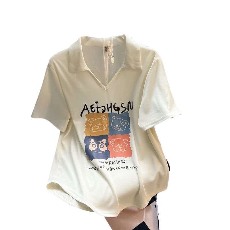 2-300 kg extra grande camiseta de manga corta polo mujer verano gordo mm delgado diseño suelto top de nicho marea