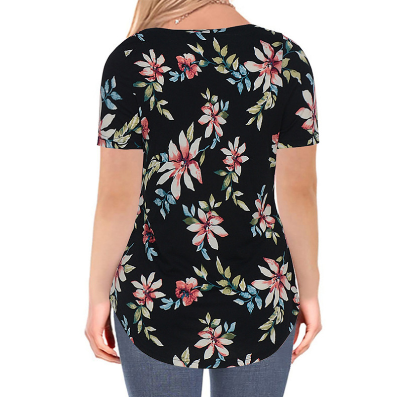 Europa y Estados Unidos transfronterizos ropa de mujer 2025 primavera y verano nuevo estilo Amazon impresión de cuello en V camiseta de manga corta camiseta de comercio exterior casual suelta image 9