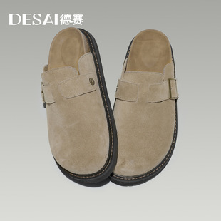 Desai 2025 Spring and Summer Retro Birkenstock Shoes Breathable and Versatile Flats Toe Slippers Men's Genuine Leather Slip-On Men's Shoes