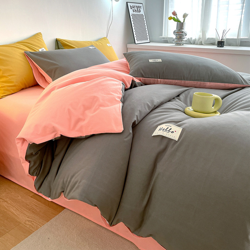 Estilo simple algodón lavado de algodón traje de cuatro piezas 100 algodón individual funda de edredón otoño e invierno dormitorio de estudiantes ropa de cama