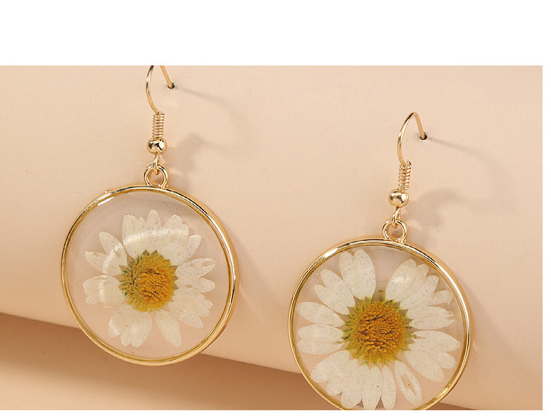 European And American Cross-border New Round White Natural Chrysanthemum Resin Earrings Accessories display picture 6