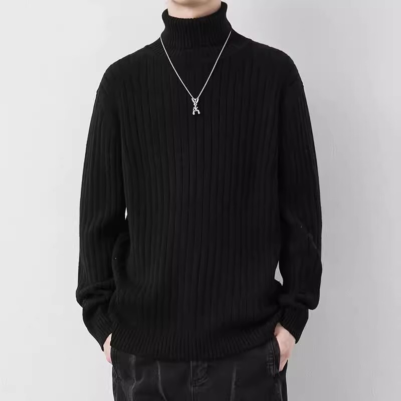 Winter Men's Turtleneck Sweater Fashionable Slim-Fit Thickened Base Sweater Youth Long Collar Solid Color Twist Sweater for Men