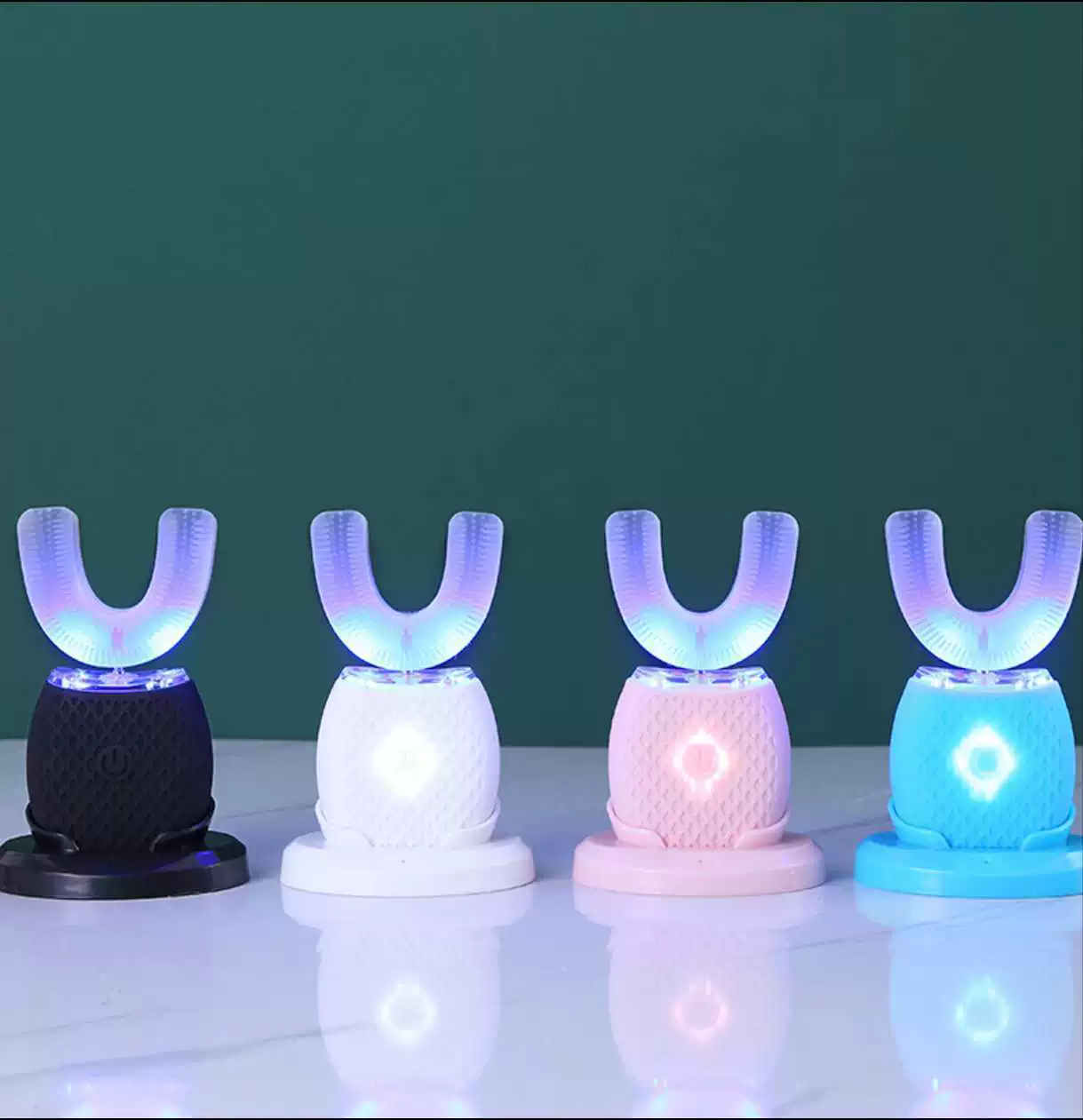 Automatic waterproof soft silicone toothbrush U-shaped, IPX7, wireless charging base