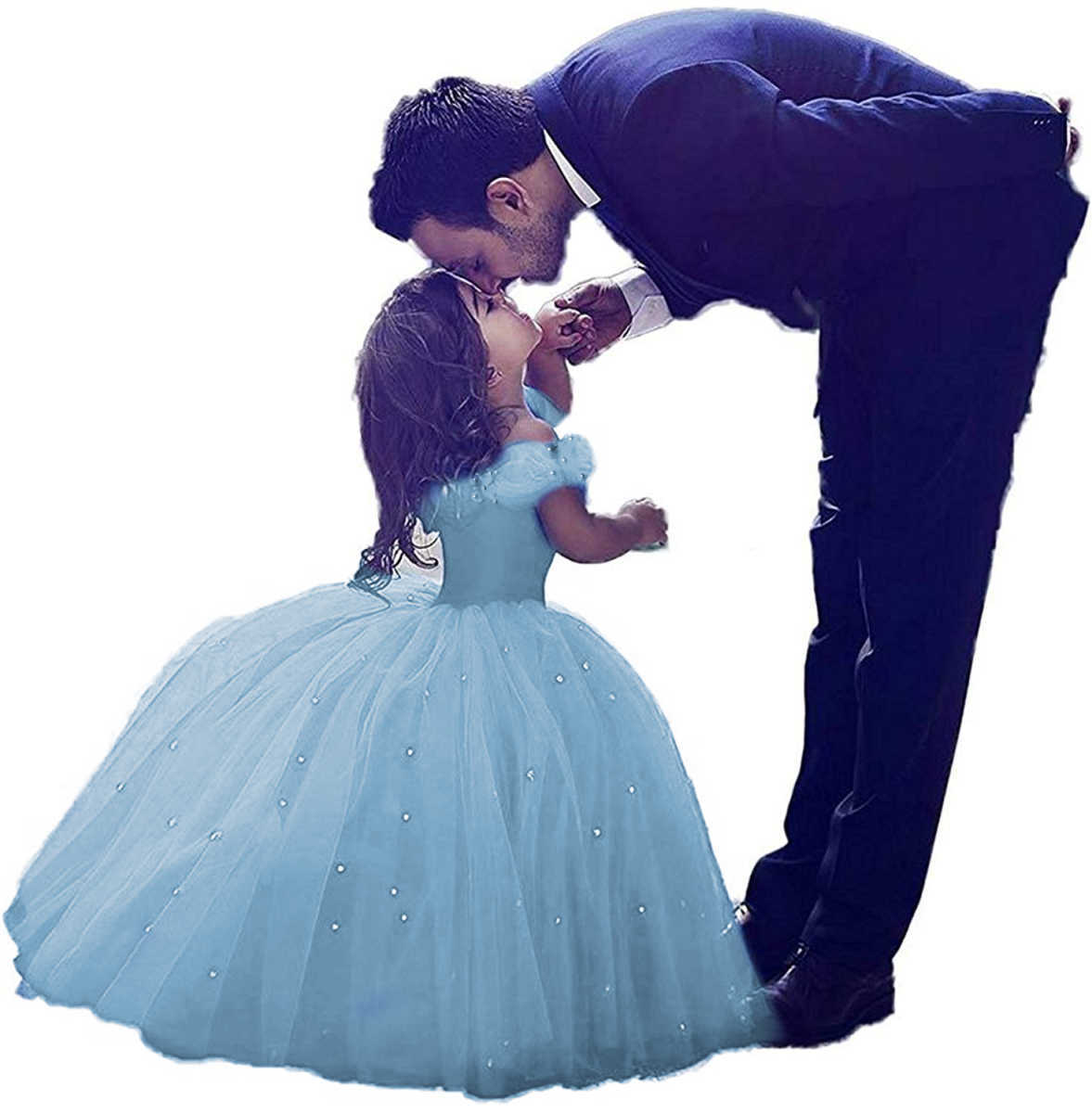 Ropa infantil transfronteriza, vestidos formales para niñas, vestidos de niña de las flores para bodas, vestidos de princesa Cenicienta de un solo hombro para niñas, vestidos largos de tul abullonados estilo anfitriona.