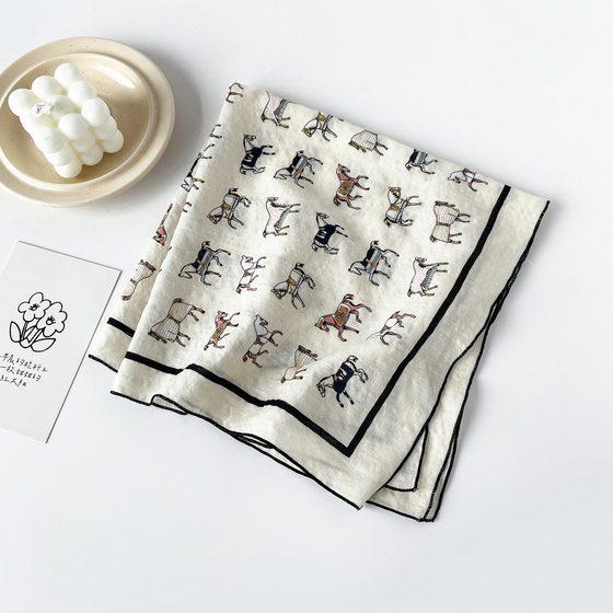 Cotton Silk Scarf Women's Small Square Scarf Summer New Headscarf Fashion Joker Digital Printing Cotton Linen Scarf Direct Selling