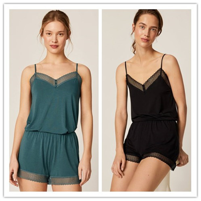 Summer Sling Pajamas Women's Modal Simple Student Thin Ice Silk Shorts Vest Lace Sexy Two-piece Suit