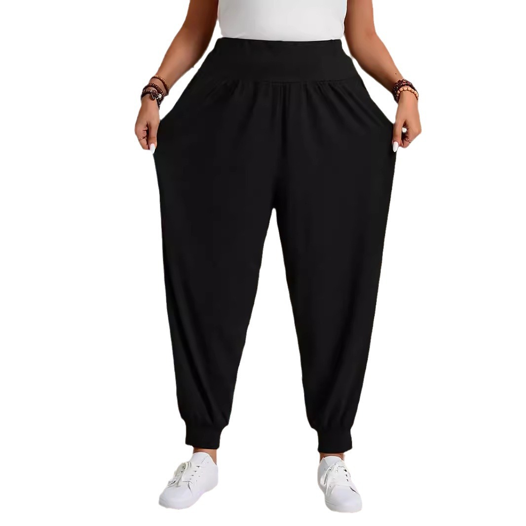 Women's plus Size Harem Pants Casual Style Elastic Waistband with Pockets Solid Color Comfortable Fit for Summer_voghion.com