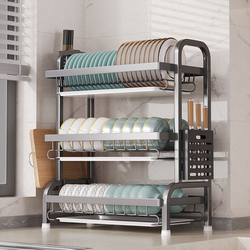 Rack de almacenamiento de platos transfronterizos multicapa de drenaje de agua rack de platos de cocina estante de almacenamiento multifuncional palillos de platos y cubierta de platos y cuchillos